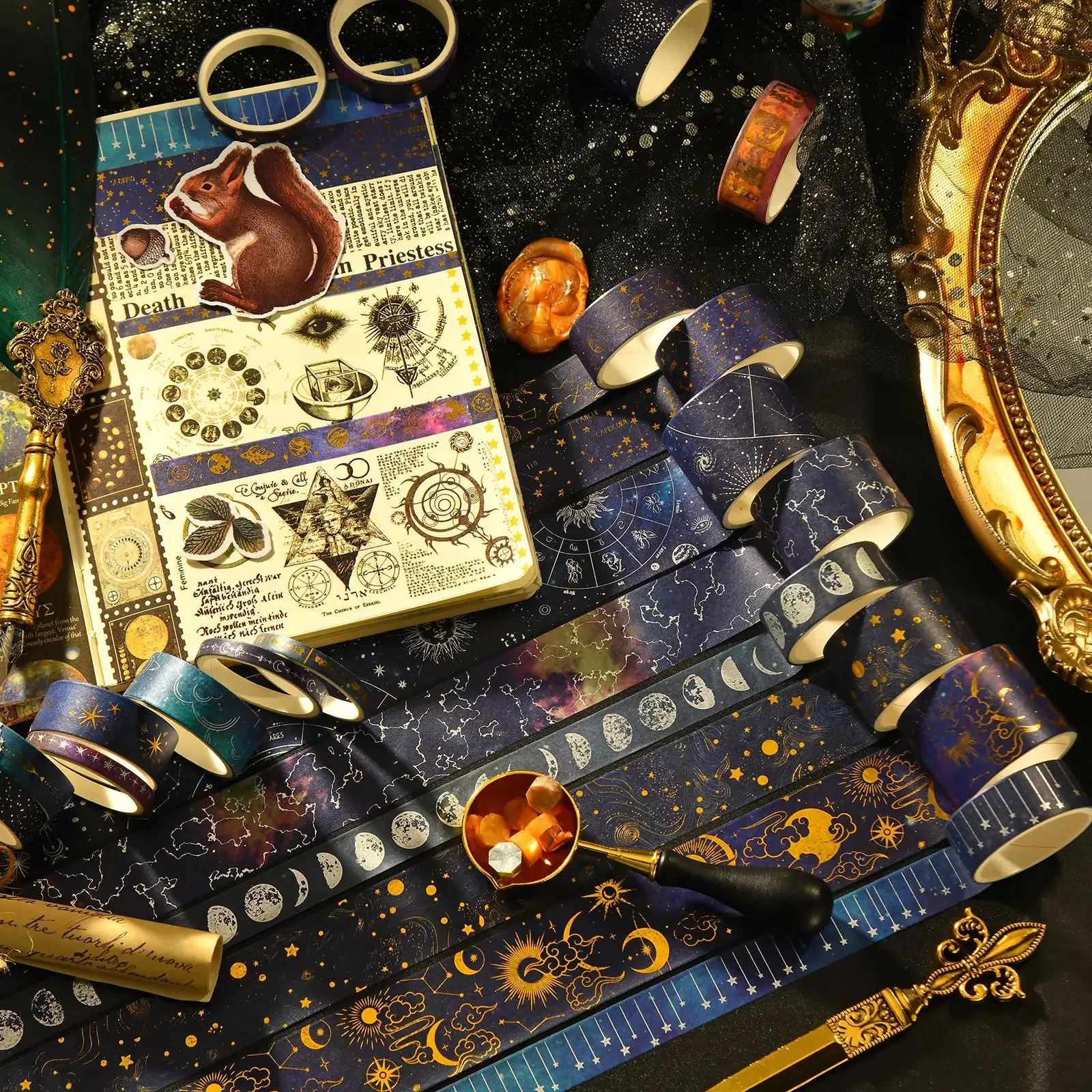 갤럭시 와시 테이프 20롤 세트, DIY 저널 노트북 장 귀여운 별무늬 스크랩북 스티커