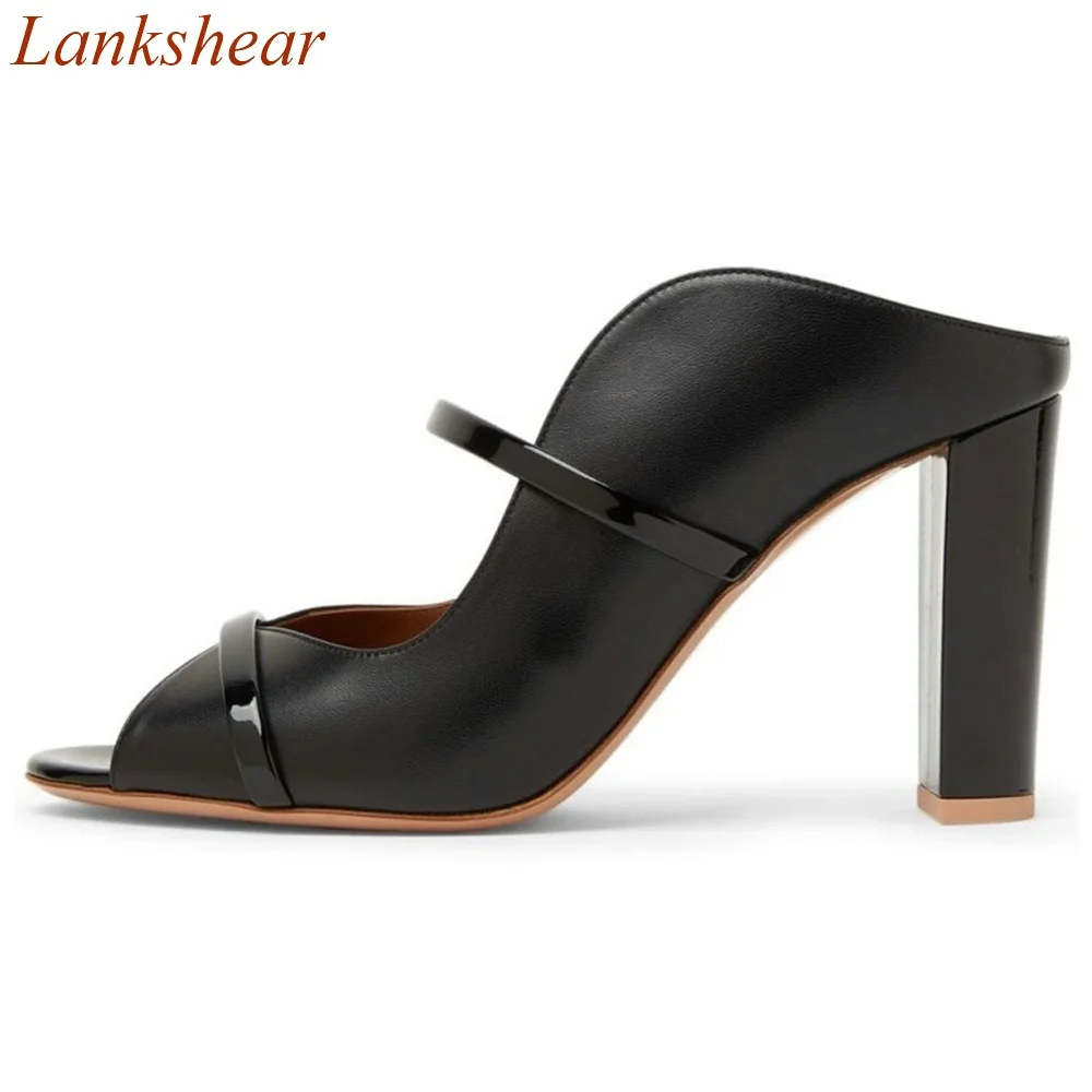 Peep Toe Square Heel Women Slippers Mixed Color Niche design Fashion Casual Sexy Party Slingback Women Shoes 2024 New Arrivals