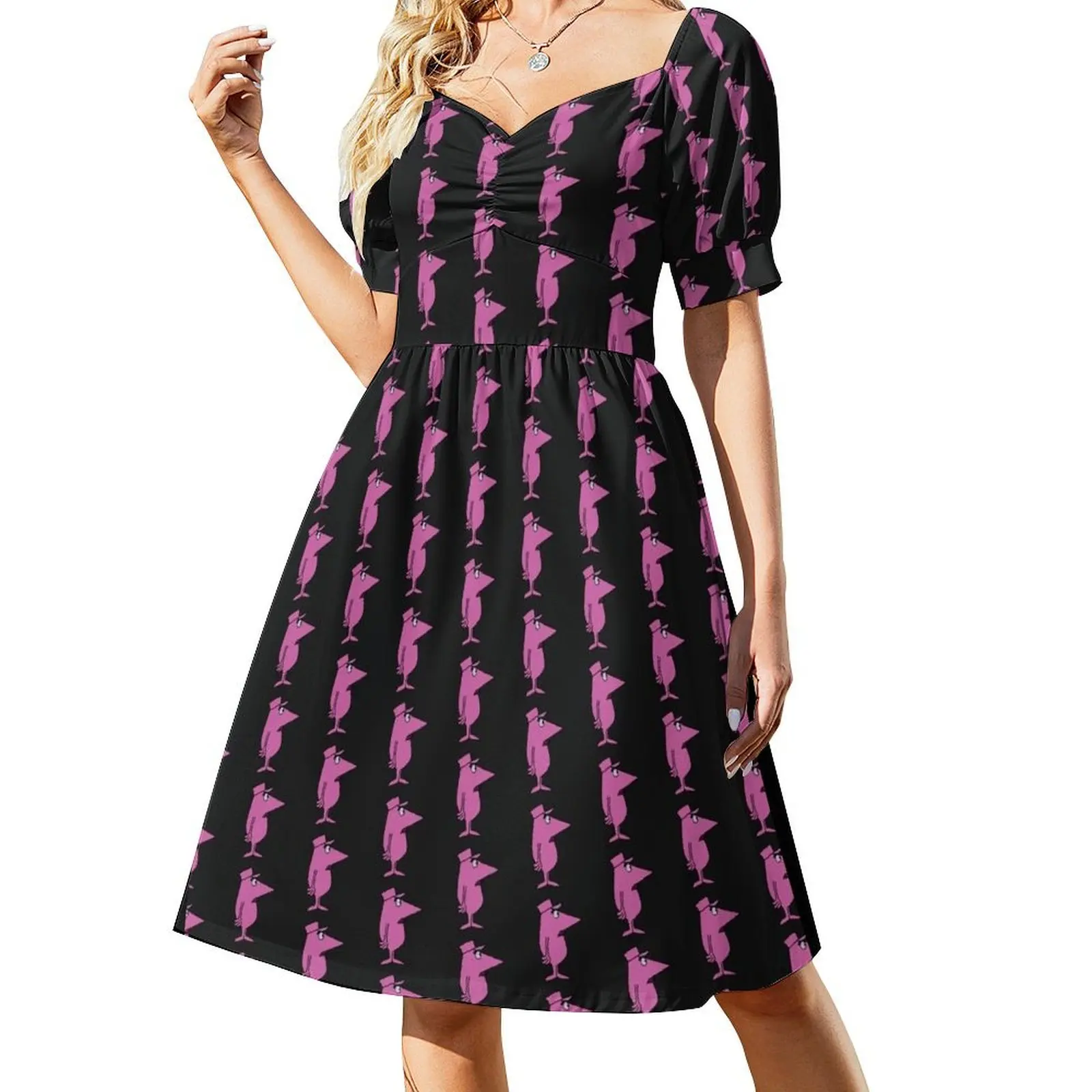 Vestido vintage rosa de manga corta para hombre, vestido de verano para mujer, vestido coreano para mujer.