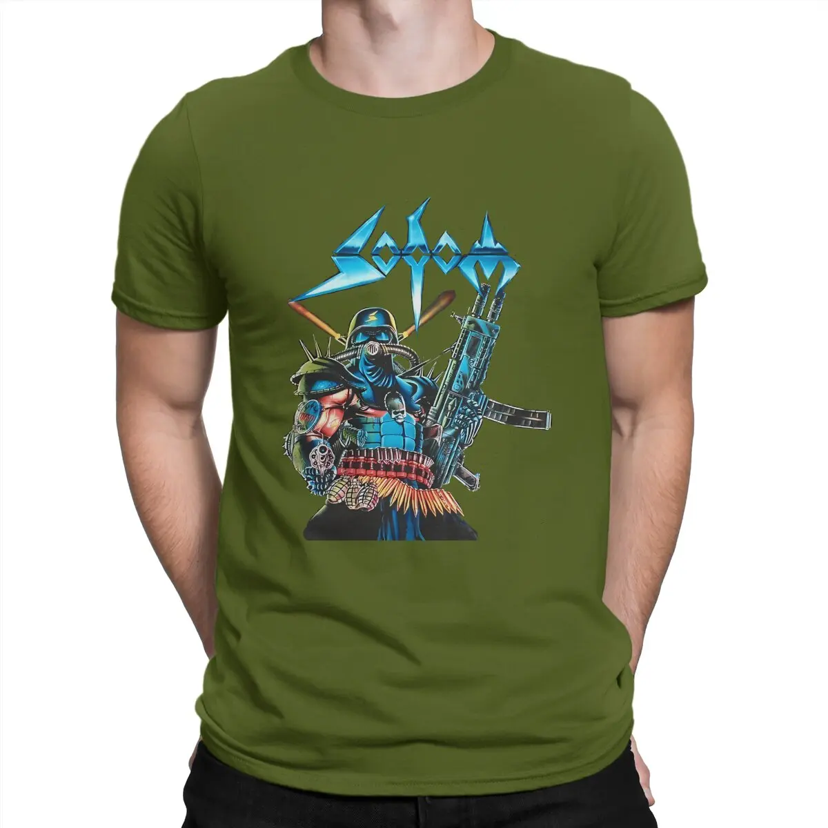 thumbnail image 1 of Camiseta creativa Sodom para hombre, banda de rock, tricolor, cuello redondo, personalizable, regalo, ropa para exteriores, 1 of 7