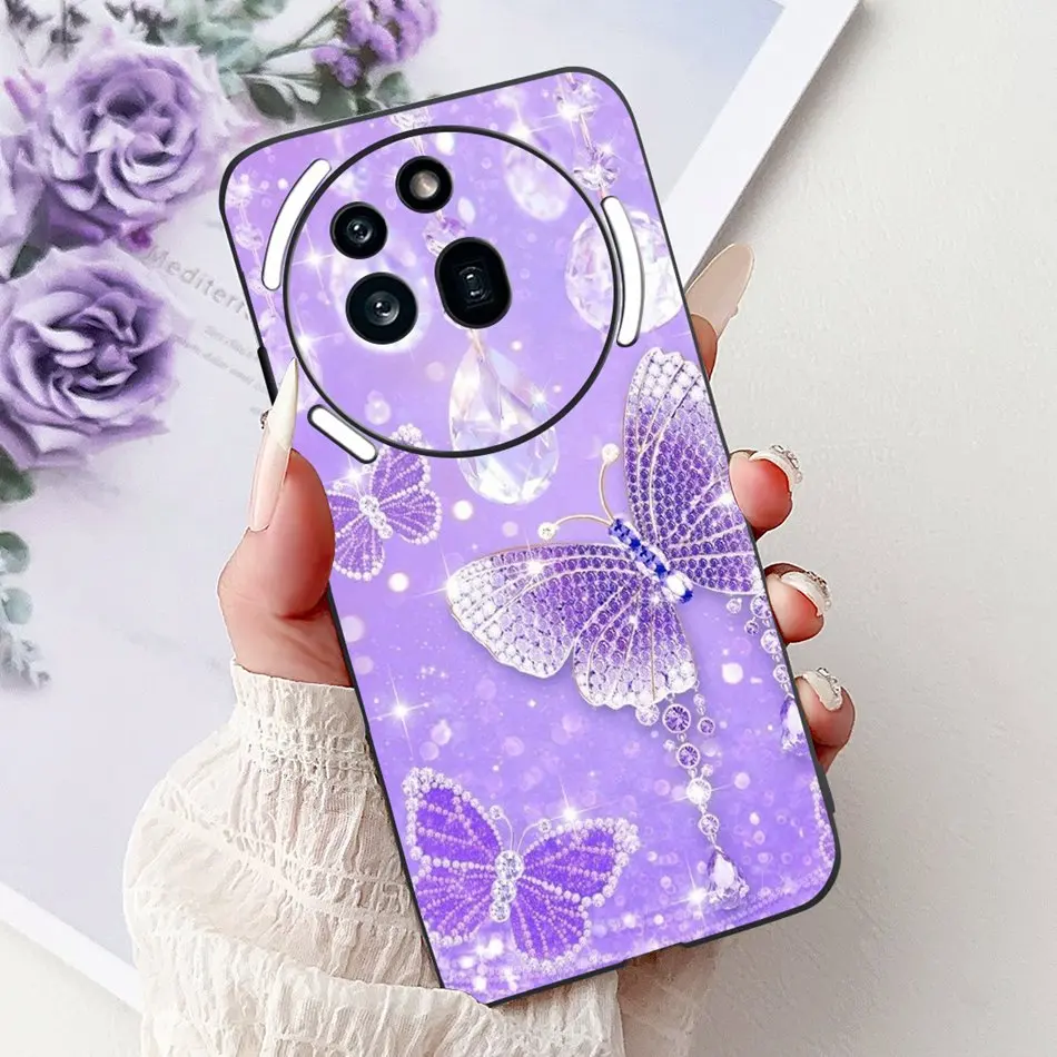 Elegant Butterfly Cat Printed Black Silicone Soft Phone Case