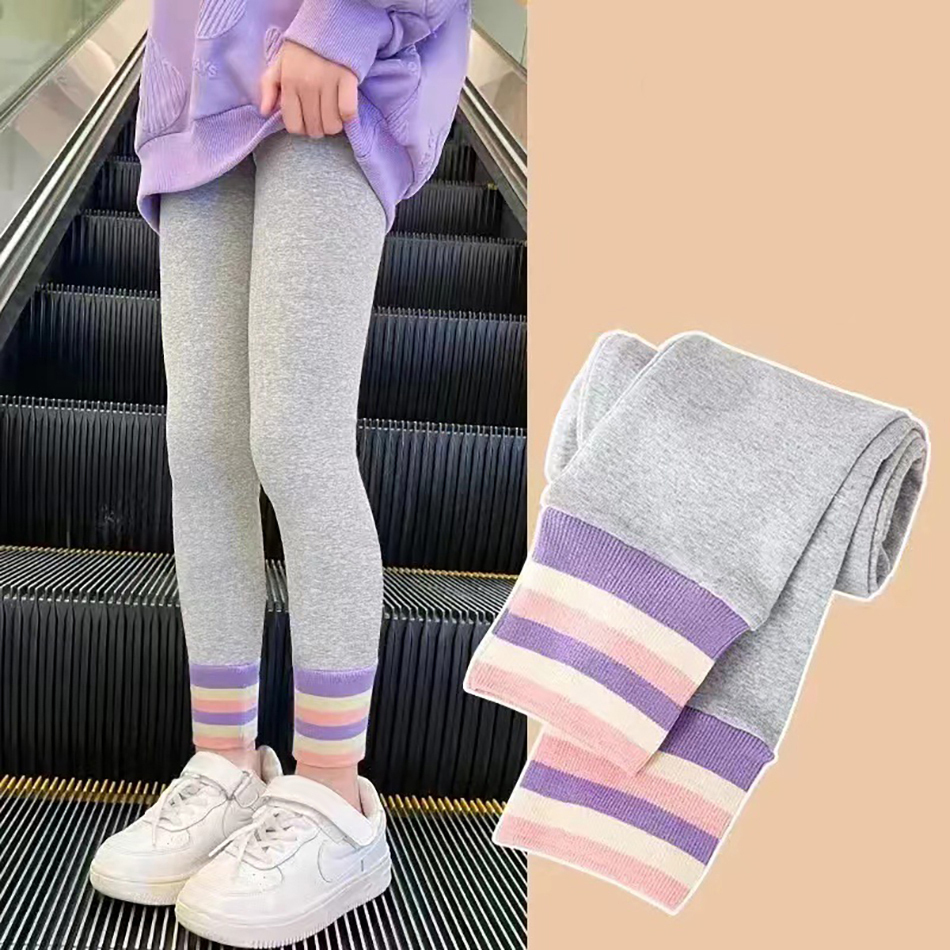 Kids Spring and Autumn Color Blocked Casual Cotton Comfortable Leggings Girls Daily Versatile Outdoor Activities Pants
