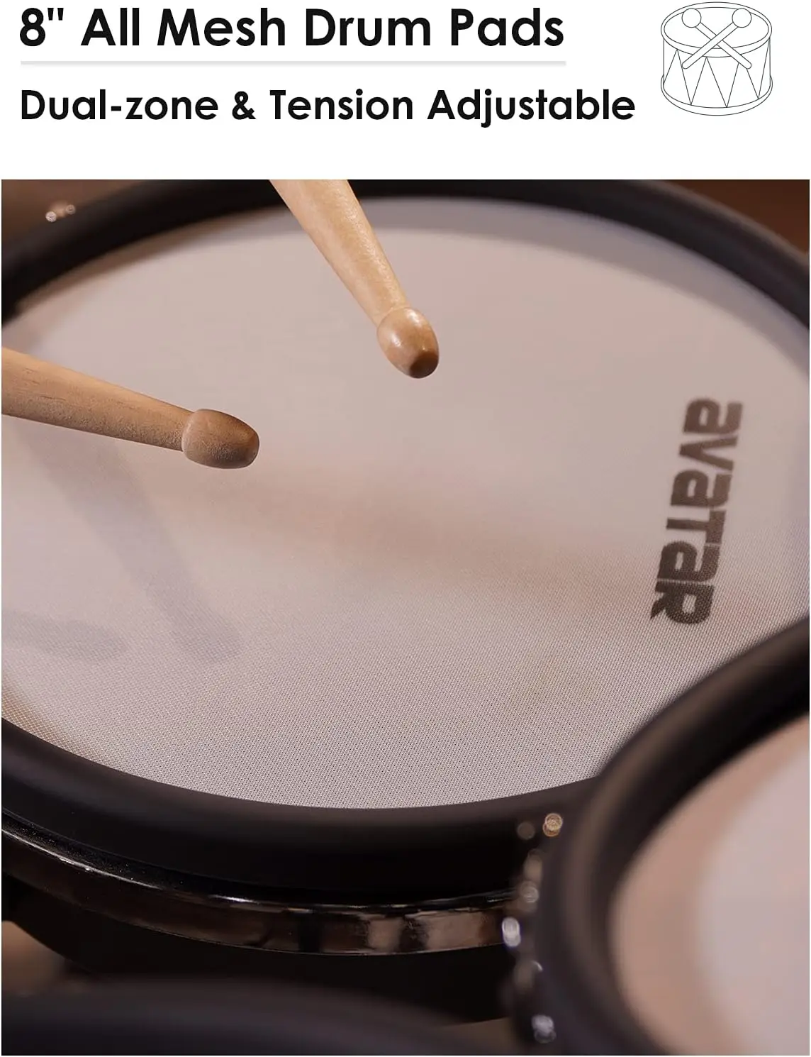 8inch Dual zone Snare Tom Mesh Drum Pad for Electronic Drum Set With Clamp Cable