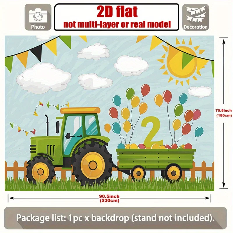 Party-Banner zum 1. Geburtstag – lebendiger TRAKTOR und Ballon-Design, robuster Polyester-Hintergrund, Partydekoration – Detail 9