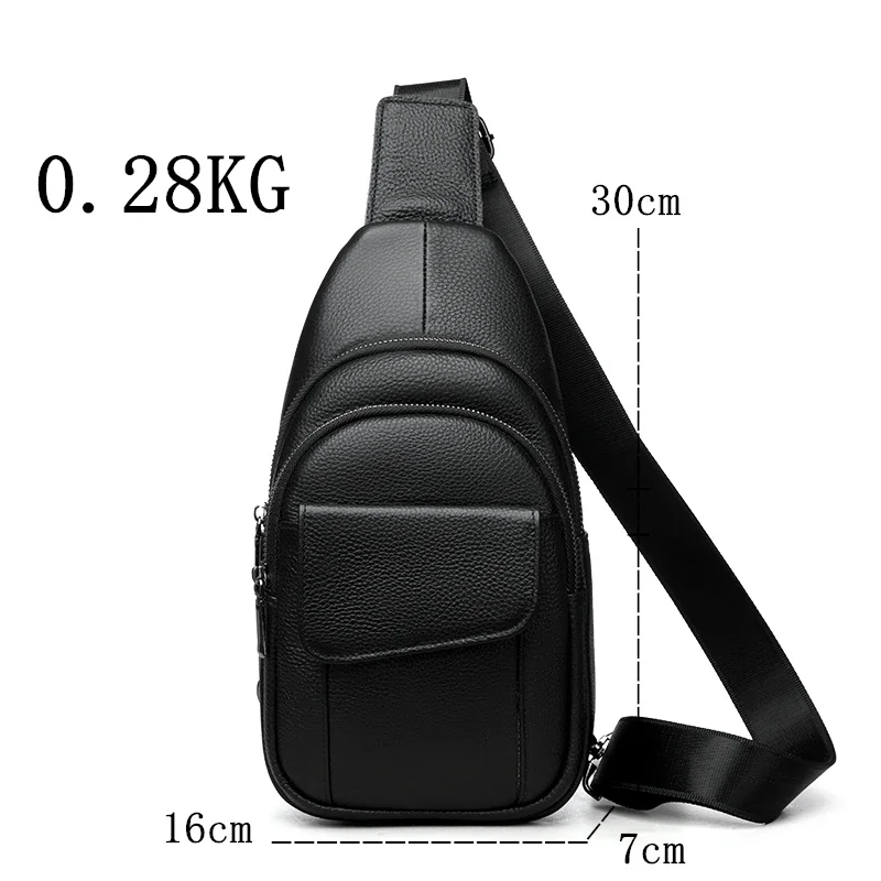 Genuine Leather Men Chest Bag Shoulder Bag Cowhide Purse Casual Sports Crossbody Bag