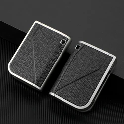 Premium Leather Car Key Cover - Smart Key Protector with 3 - Button Design (Silver key case)