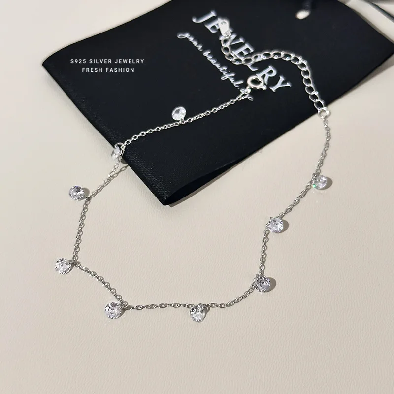 925 Sterling Silver Sweet Tassel Zircon Anklet For Women Korean Exquisite Elegant Summer Foot Accessories Gift Anklet Bracelets Silver Anklets Ankle Chain