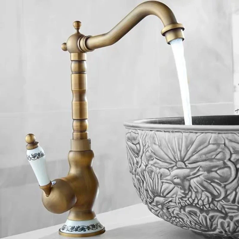 

Basin Faucets Antique Brass Retro Porcelain 360 Rotate Bathroom Sink Faucet Cold Hot Water Mixer Tap Torneira Free Shipping