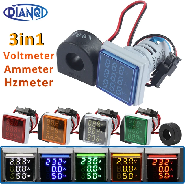 Voltmètre 3 en 1, ampèremètre à Hz, indicateur de tension numérique AC  60-500V 0-100A 20-75Hz