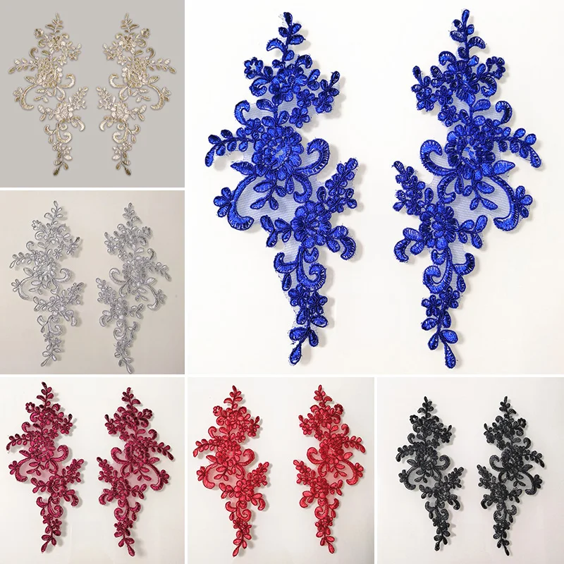 1 Pair Lace Fabric Applique Embroidery Flower Patch for Wedding Dress Collar Trim Patches Crafts Stickers DIY Sewing Accessories sequins jacquard lace fabric cotton voile lace fabric lace trim fabric gauze flower decoration supplies