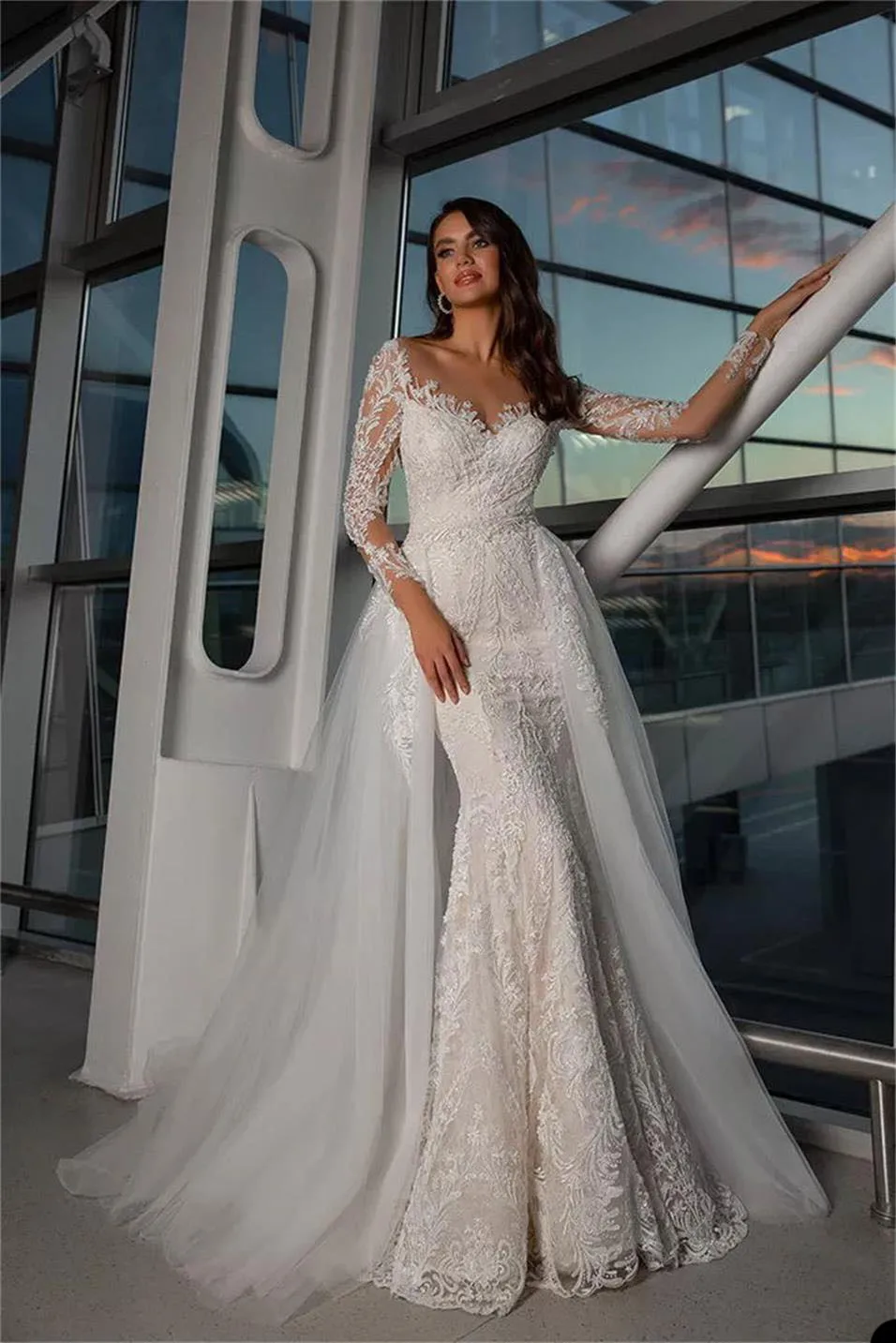 Wedding Dress Lace Sleeves Fishtail
