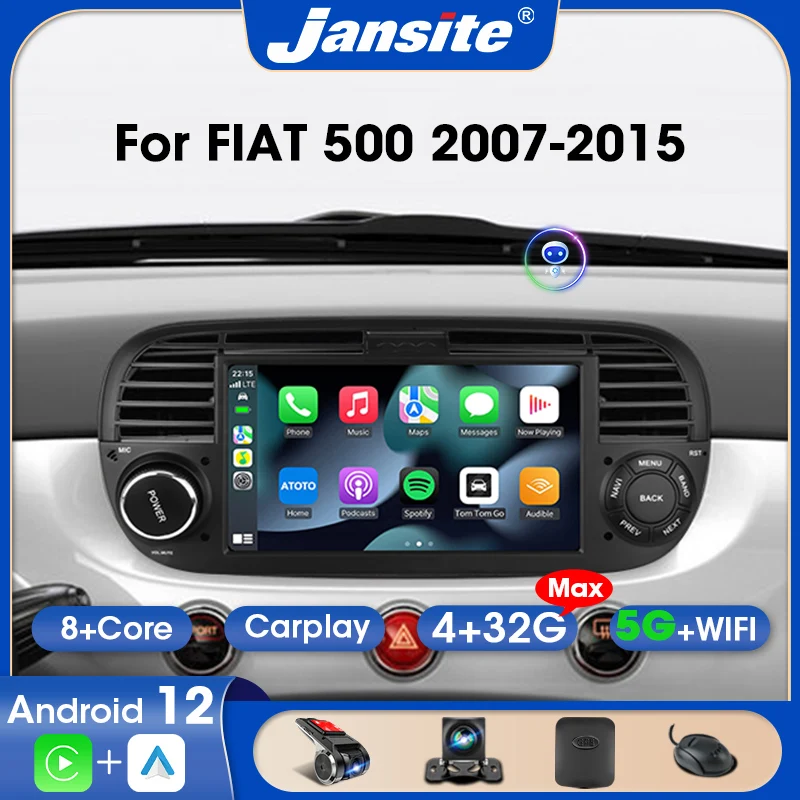 

Janiste Android 12 Car Radio Multimedia Player For FIAT 500 2007-2015 Wireless Carplay Wired Auto Stereo GPS Navigation DVD Wifi