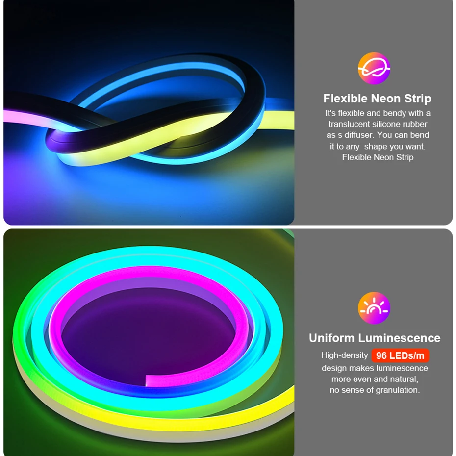 WiFi Bluetooth DC 12V RGBIC Neon Led Lights Strip Waterproof Dreamcolor Chasing Effect Flexible Ribbon RGB Lamp 1M 2M 4M 5M