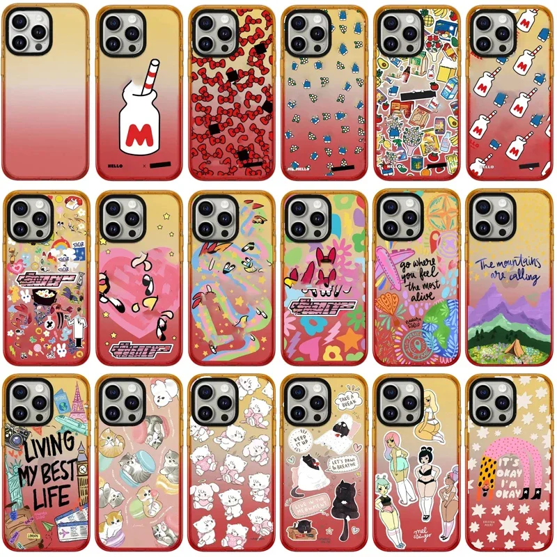 

2.5 Acrylic Peach Gradient Border Cartoon Phone Case Cover for IPhone 12 13 14 15 Pro Max Case