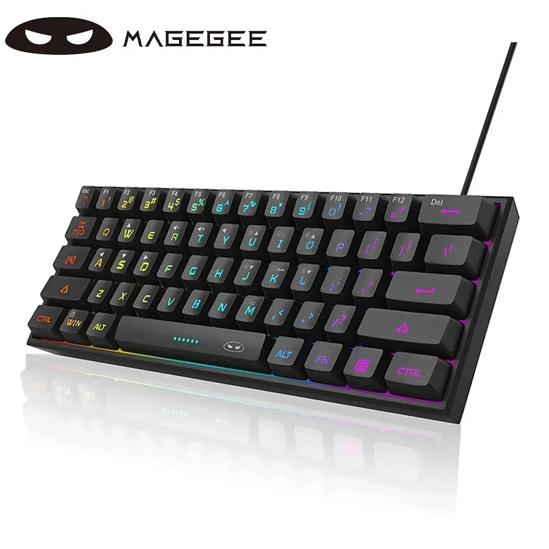 MageGee Mini 60% Gaming/Office Keyboard,TS91 Waterproof Keycap Type Wired RGB Backlit Compact Computer Keyboard for Windows/Mac/