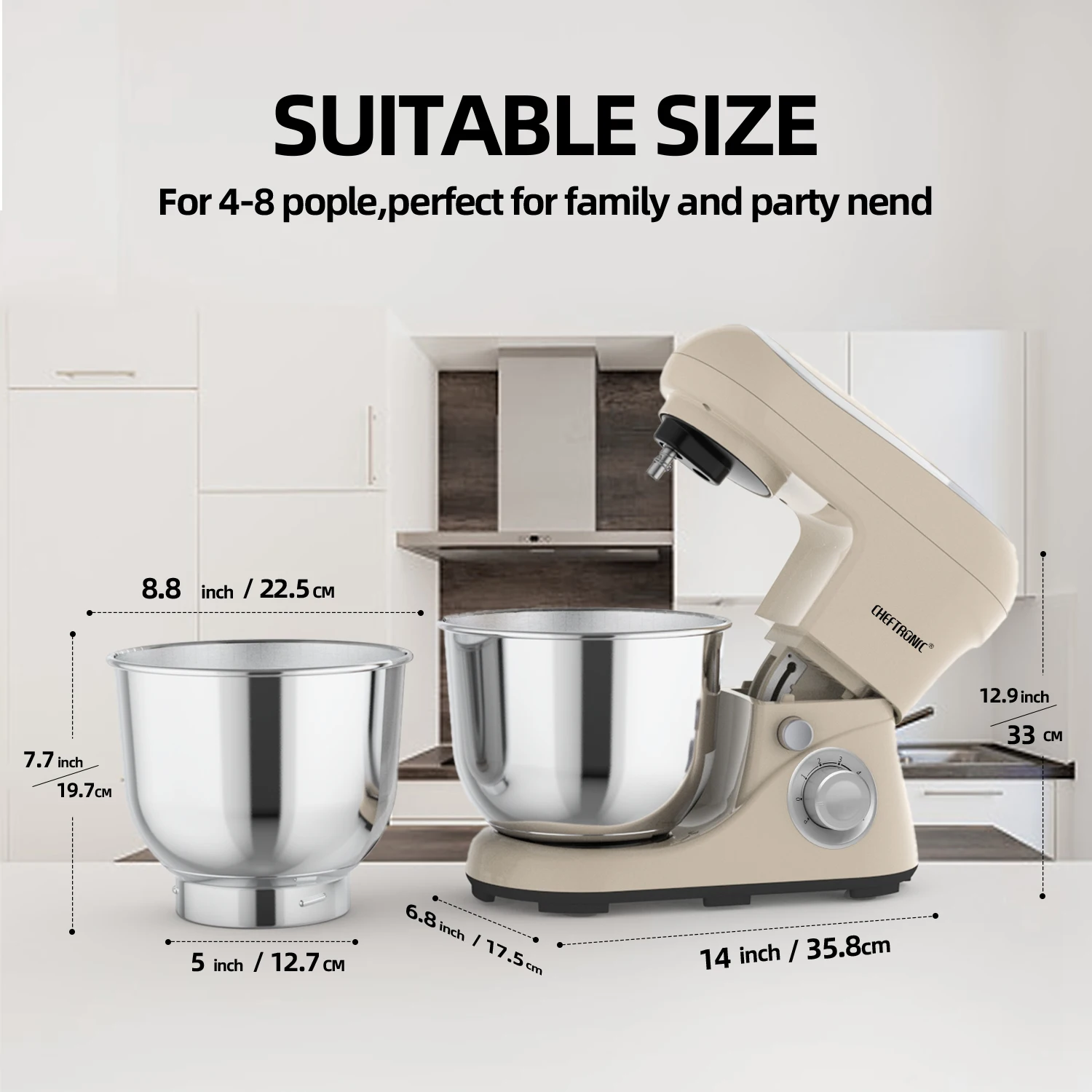 1pc CHEFTRONIC Stand Mixer,5Qt Tilt-Head Electric Household Stand Mixer - 500W 6+P Speed, Food Beater And Butter Beater,US Plug 2