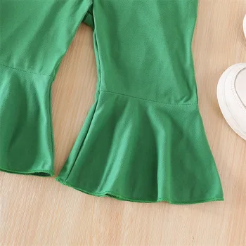 Stylish Baby Girls St Patrick s Day Overalls Jumpsuit with Shamrock Print Ruffled Sleeveless Spaghetti Strap Bell Bottom 4