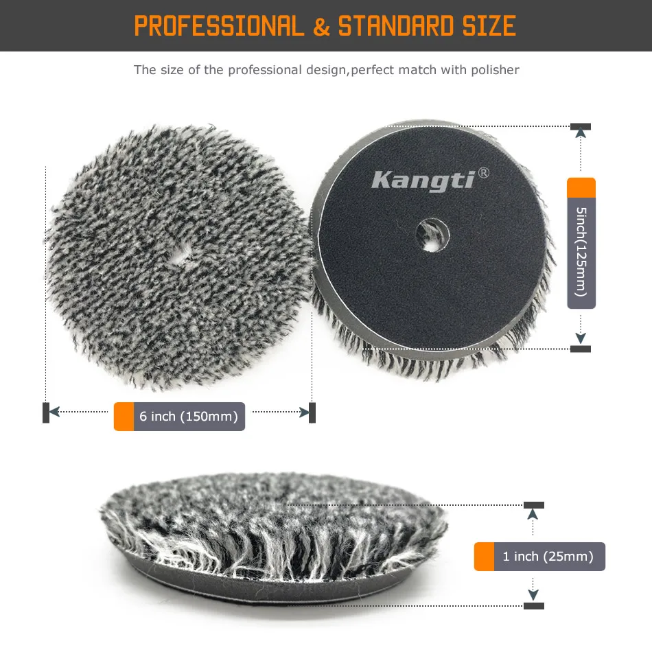 Kangti 3"/5"/6" Wool Polishing Pad High Density Lambs Woollen Polish Buffing Pad Car Polisher Buffing Waxing 2