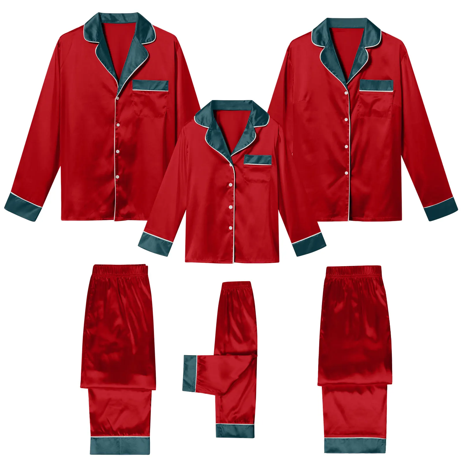 2025 Family Christmas Pajama Matching Sets Silk Satin Plus Size Casual Sleepyheads Home Wear Pajamas Holiday Hot Selling