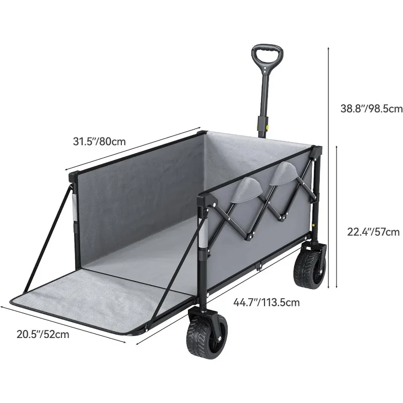 265Lbs Collapsible Foldable Wagon, 45" Extra Long Beach Wagon Cart Heavy Duty Utility Wagon with Folding Tailgate, All-Terrain