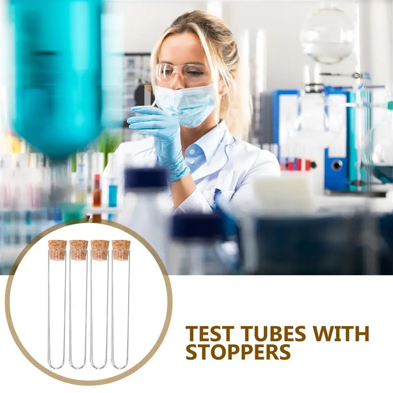 Lab Test Tubes With Cork Clear Plastic Test Tube Wooden Plugs Bottle For Scientific Experiments Terrarium 7.8x1.3cm 30PCS plastic test tubes