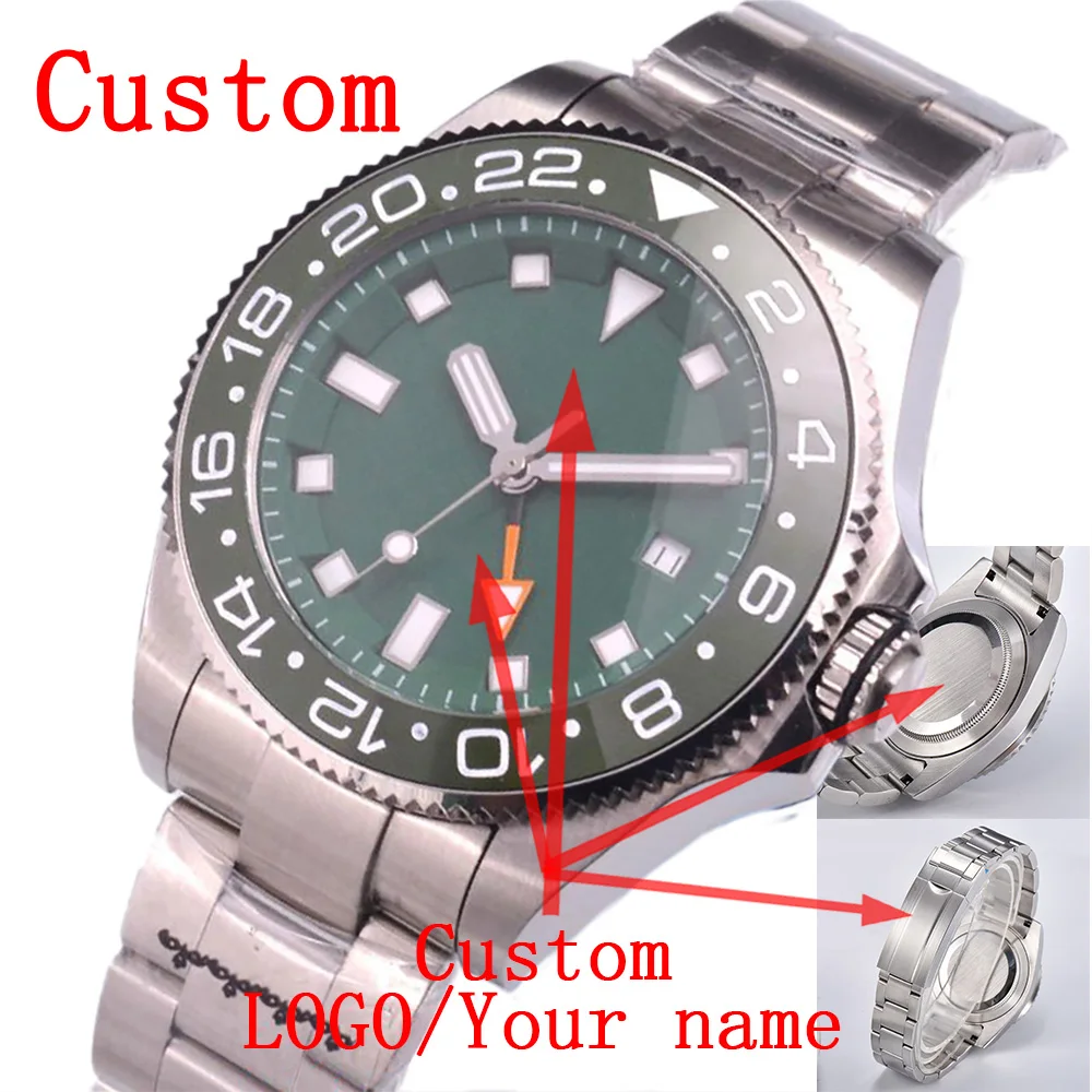 

43mm BLIGER Watch for Men Sterile Dial Automatic Mechanical Watches with GMT Hand Date Display Stainless Steel Strap Men's Watch