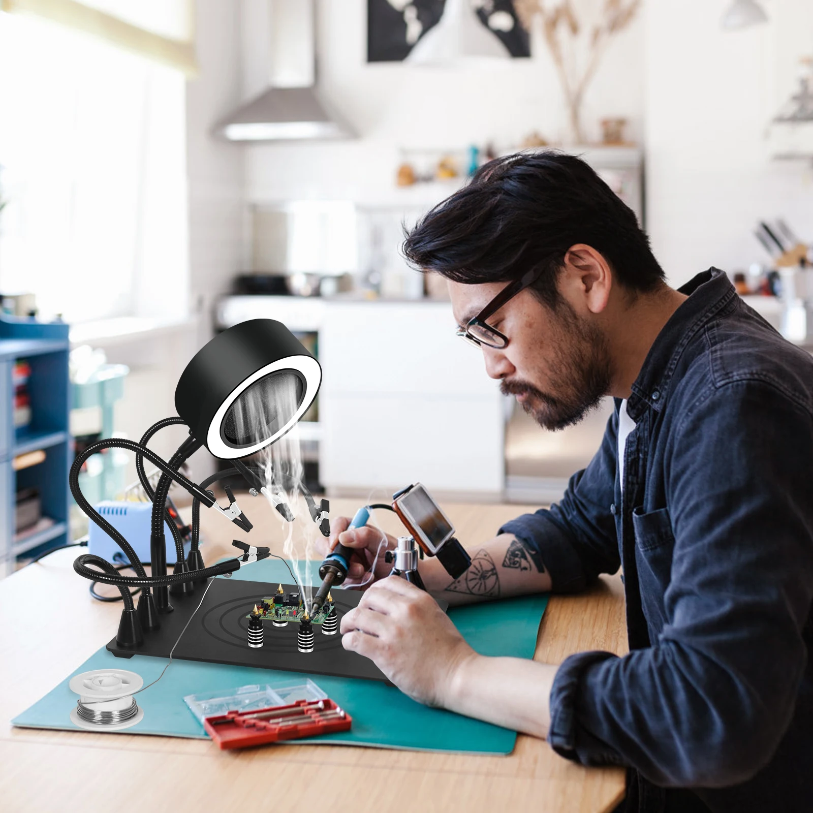 Soldering Smoke Exhaust Fan NEWACALOX Rework Welding Repair Workbench Heat Gun Holder Soldering Third Hand Helping Hands Tool