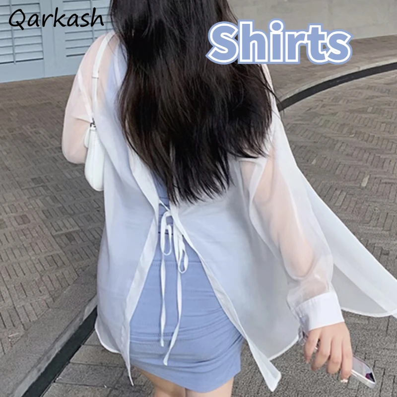 

Sun-proof Shirts Women See-through Back-slit Streetwear Long Style Summer Breathable Vintage Aesthetic Lady Clothing Tender New