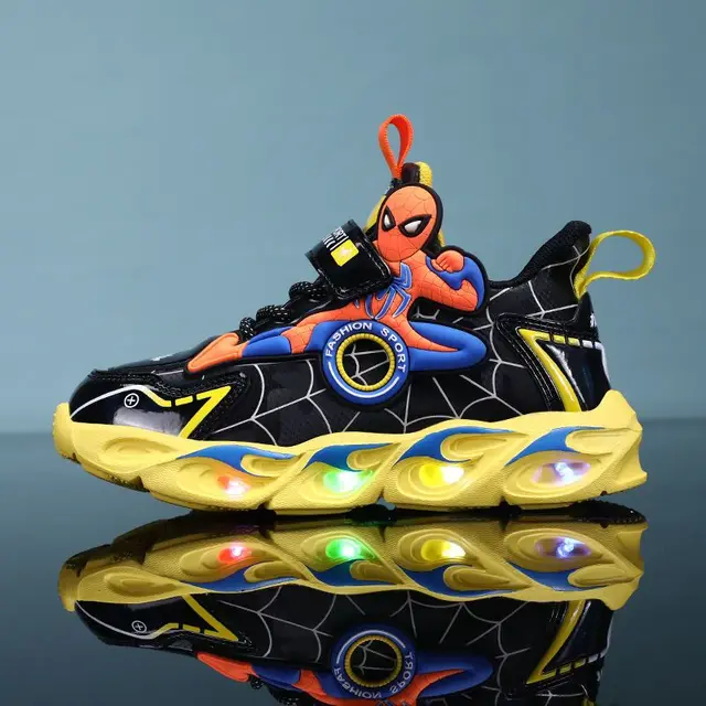 Disney Boys Shoes LED Lights Cartoon Autumn Children's Sports Shoes Leather Non-slip Children's Running Shoes Sneaker Size 25-35 6