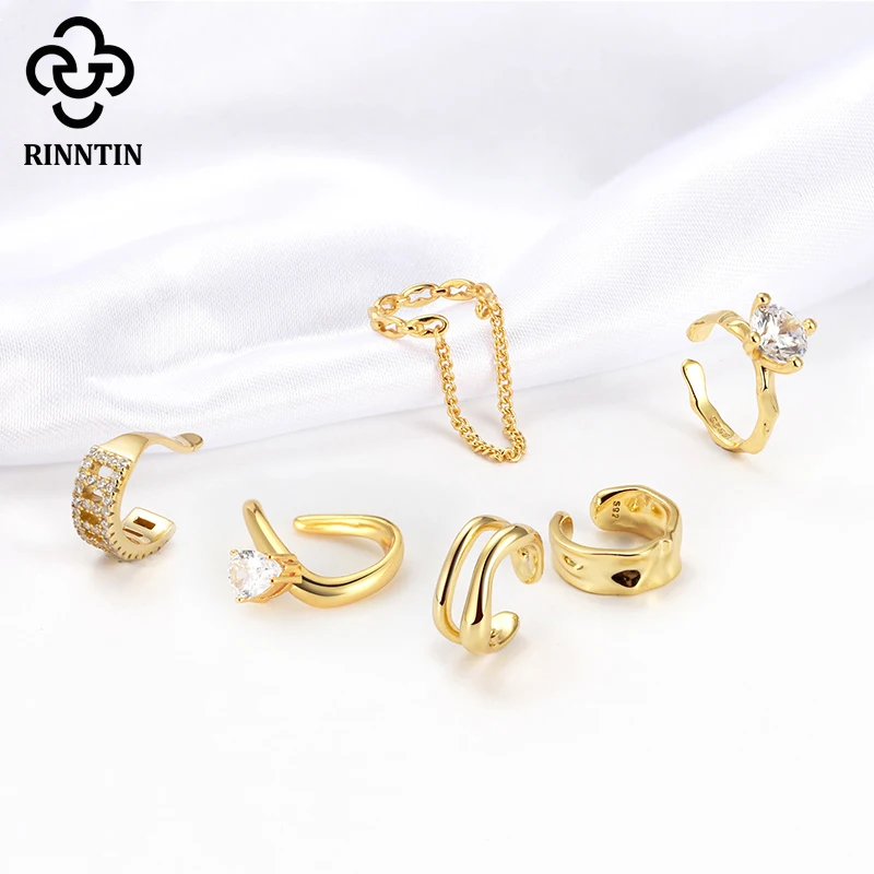 Rinntin 1Pcs 925 Sterling Silver Ear Cuffs Fashion Non-Piercing Ear Clip Circle Earrings with Zircon for Women Jewelry CL01 ear clip earrings clip earrings ear clip