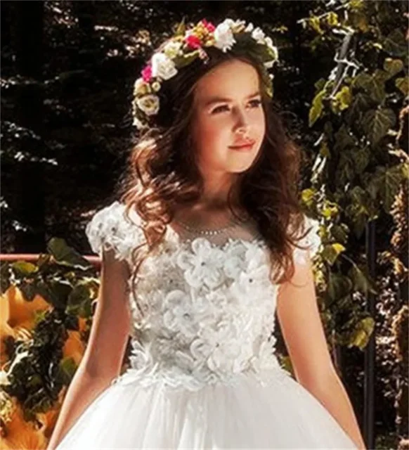 Elegant White Flower Girl Dresses For Wedding Tulle Butterfly 3d Applique Kids Birthday Party Pageant Dress First Communion Gown 3