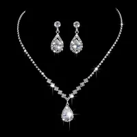 3 Wedding Season Women's Fashion Droplet Necklace and Earring Set Banquet Party Accessories 4055