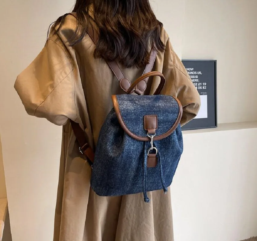 Hot Sale Korean New Fashion Vintage Denim Backpack Large Capacity Canvas Shoulder Bags Student School Bag Travel Rucksack Totes 5