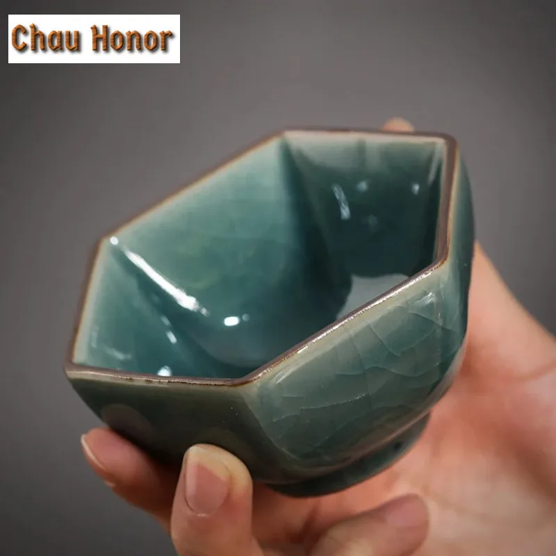 80ml High-end Ge Kiln Inlaid Silver Zodiac Signs Six Petals Cup Handmade Household Ceramics Master Teacup Chinese Kung Fu Teaset