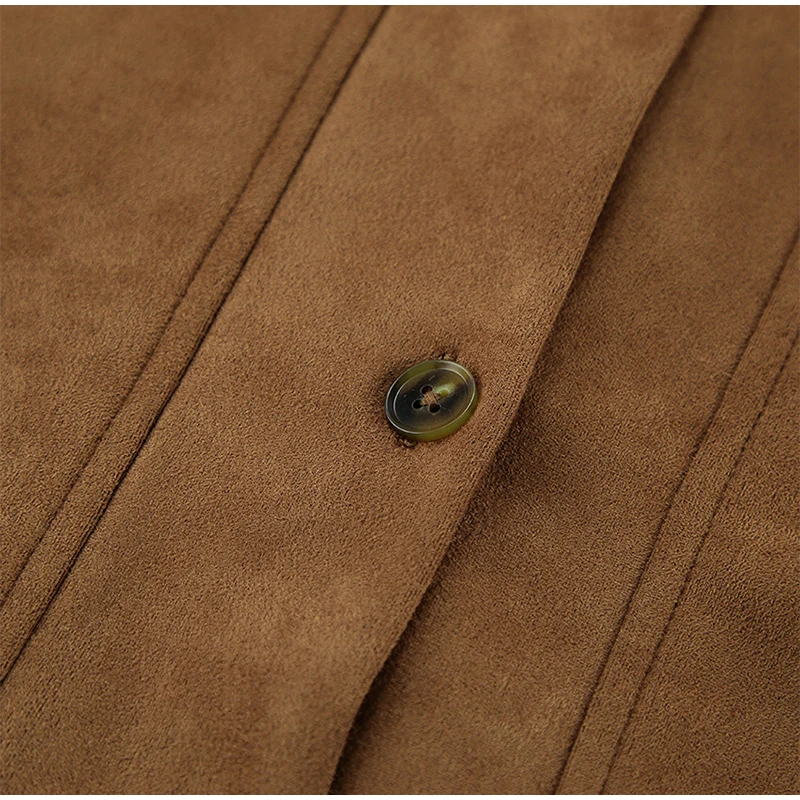 Casual Suede Long Sleeve Jackets Women Autumn Loose Brown Lapel Coat Top With Pockets Female Elegant Chic Street New in Outwear