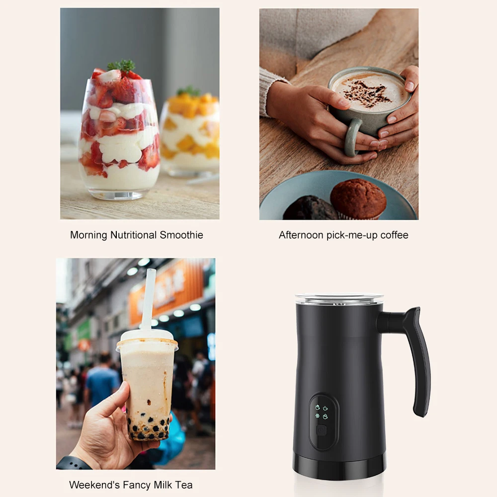 Electric Milk Frother Stainless Steel Hot Cold Milk Foamer 400W Non-Stick Interior 350ml Automatic Coffee Mixer for Cappuccino 3