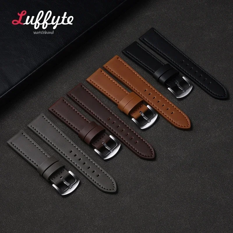 Elegant Vintage Leather Watch Strap - Premium Universal Bracelet in Black, Brown, and Grey