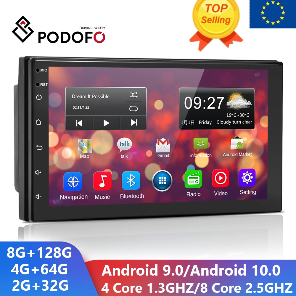 

Podofo Android 10.0 2 Din Car Radio Multimedia Player Universal Auto Stereo GPS For Volkswagen Nissan Hyundai Kia toyota LADA