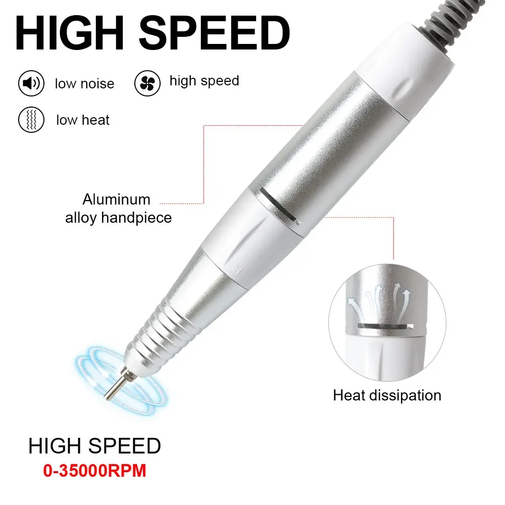 35000rpm 5핀 전동 네일 드릴 머신 핸들 핸드피스 페디큐어 교체용 펜 매니큐어 뷰티 도구 ABE 액세서리