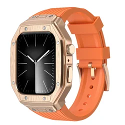 Deluxe Metal Case & TPU Strap Replacement Kit for 45mm-Series 9 8 7 (OrangeRG)