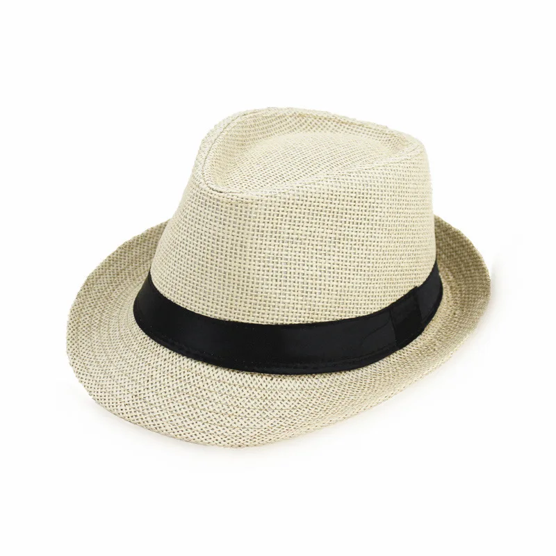 Parent-Child Linen Breathable Sun Cap Men Summer Travel Sunscreen Ribbon Decoration Paper Straw Curled Jazz Hat F58 sun hat,sun protection hat