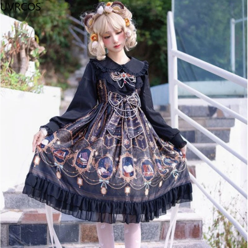 Victoria Vintage Gothic Lolita JSK Dress Women Sweet Star Bow Elegant Princess Sleeveless Dress Girly Party Black Strap Dresses lolita dress lolita suspender dress lolita cosplay costumes suspender dress