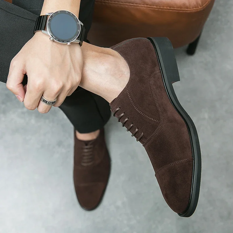 Male Lace-Up Pointed Toe Oxfords Shoes Casual Leather Flat Designer Club Shoes Wedding Dress Business Shoe