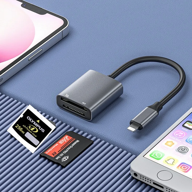 Memory Card Reader MS XD Memory Card Reader 2 in 1 USB Type-C or lightning to XD MS Card Reader Adapter for Memory Sticks iPhone 16 15 Samsung etc