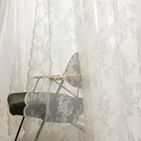 Curtains Suitable for Filtering Light in Living Room Windows, One Piece Set White French Lace Semi Transparent Rod 1