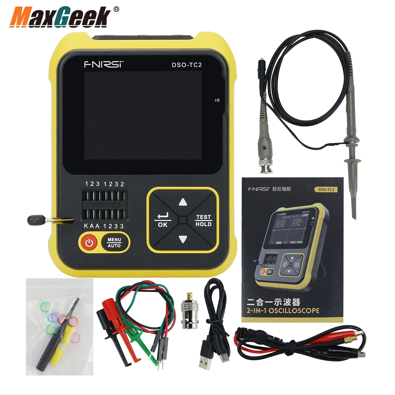 

Maxgeek 2-In-1 Handheld Oscilloscope and Transistor Tester DSO-TC2 With 2.4" Color Screen