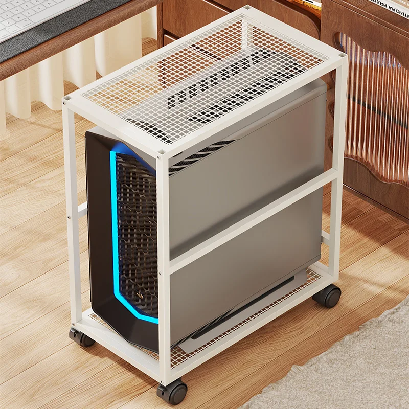 이중 레이어 컴퓨터 타워 스탠드 책상 아래 소형 카트 이동식 가정용 게임룸 금..