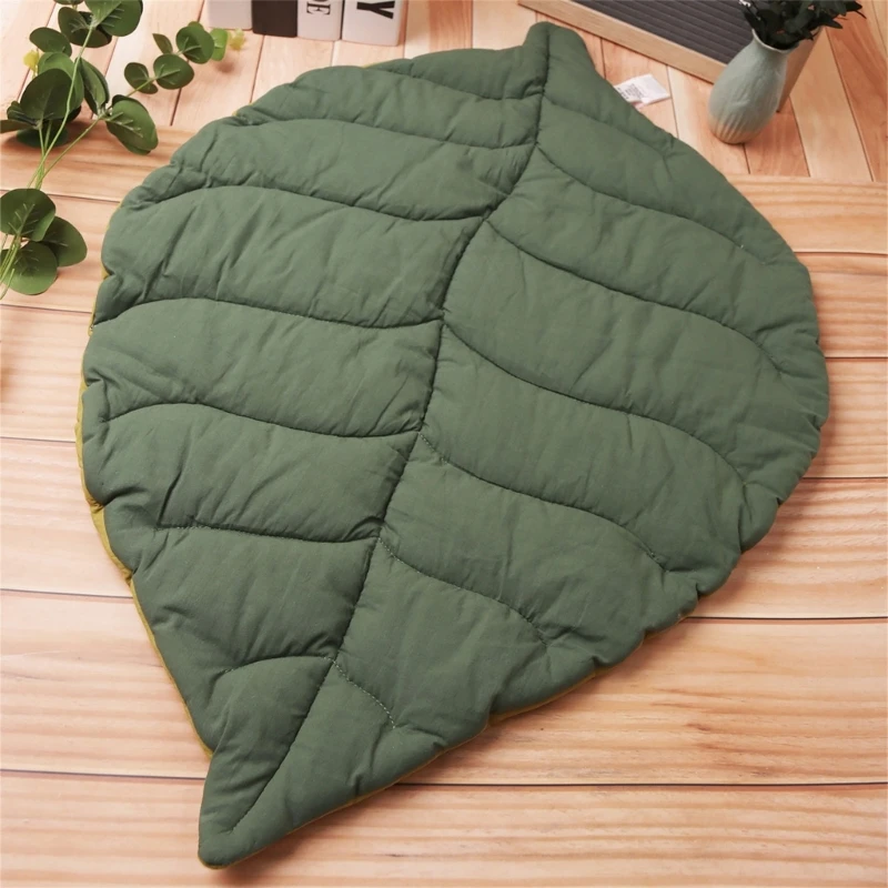 

Cotton Blanket Green Color Leaf Shaped Sofa Throw Ins Style Large Leaves Blankets for Sofa Bed Infant Crawling Mat