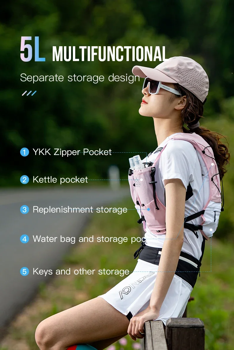 AONIJIE C9113 5L Multifunctional Outdoor Running Backpack Sports Cross-country Hydration Pack Rucksack Vest for chest 78-116cm