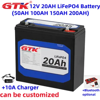 Batteria GTK lifepo4 12v 20AH 50AH 100AH 150AH 200AH batteria al litio con ciclo profondo Bluetooth BMS per sistema di energia solare